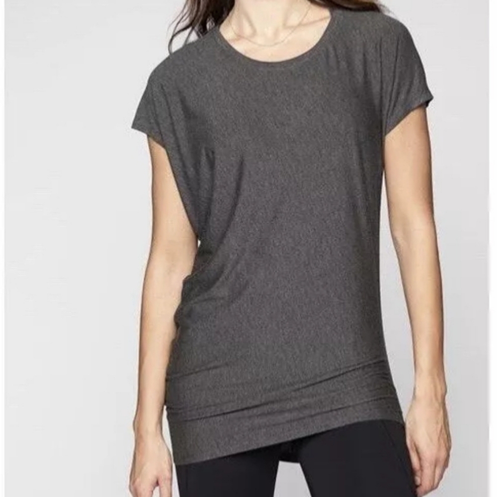 Athleta Modal CLOUDLIGHT RIB STRATUS Short Sleeve Oversized Gray Shirt